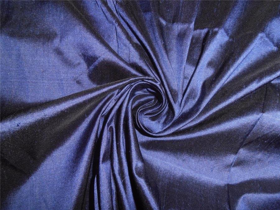 100% PURE SILK DUPIONI FABRIC BLACK X NAVY BLUE 54wide