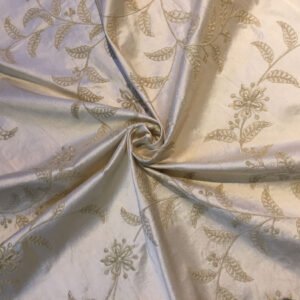 SILK DUPIONI ivory self embroidered with velvet 108 wide DUPE11