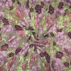 heavily embroidered net fabric light olive x multi color 44wide