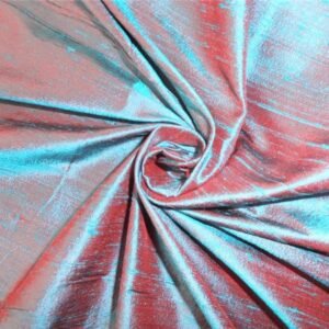 100% PURE SILK DUPIONI FABRIC KINGFISHER GREEN X RED colour 54 wide WITH SLUBS*MM37[2]